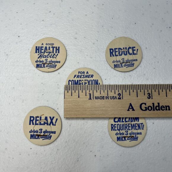 Vintage Lot 25 Milk Bottle Caps Blue & White Dairy Collectible 5 of 5 designs - Picture 4 of 4